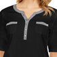 Karen Scott Women's Gingham-Trim Henley Top Black Size Small