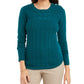 Charter Club Women's Petite Cable-Knit Button-Trim Sweater Green Size PL