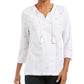 Charter Club Women's Tassel Neck 3/4 Sleeve Top  White Size X-Small