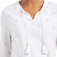 Charter Club Women's Tassel Neck 3/4 Sleeve Top  White Size X-Small