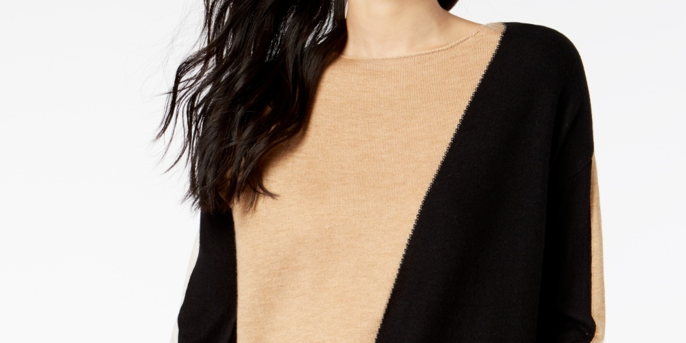 INC International Concepts Women's Colorblocked Sweater Black Size Petite X-Large