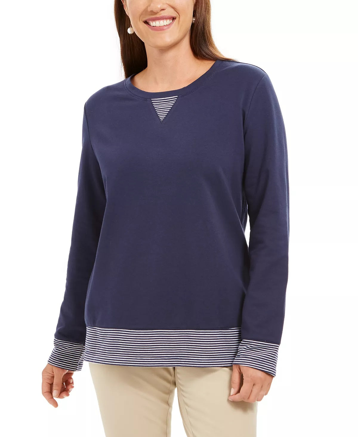Karen Scott Women's Sport Contrast Hem Sweatshirt Blue Size X-Small