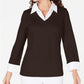 Karen Scott Women's Petite Layered-Look Cotton Top Brown Size PS
