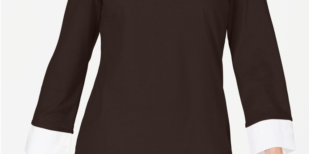 Karen Scott Women's Petite Layered-Look Cotton Top Brown Size PS