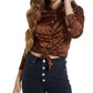 Guess Women's Cherlynn Collared Long Sleeves Button Down Top Brown Size Medium