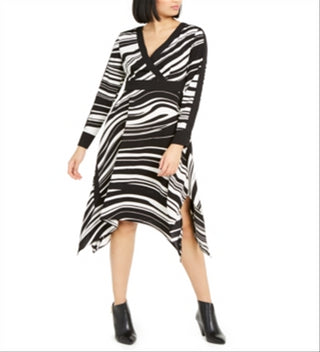 Alfani Women's Printed Handkerchief Hem MIDI Dress Black Size 4