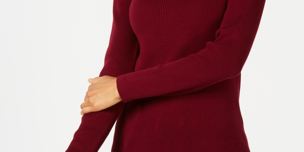 Karen Scott Women's Cotton Ribbed Mock Neck Sweater Wine Size PM