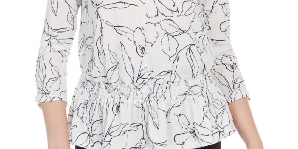 BCX Juniors' Sketch-Floral Crepe Top White Size Small