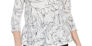 BCX Juniors' Sketch-Floral Crepe Top White Size Small