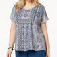 Style & Co Women's Plus Size Printed Cuffed Sleeve Top Blue Size 0X