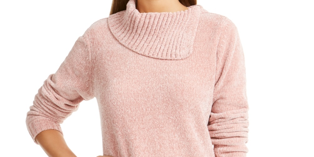 Karen Scott Women's Petite Envelope-Neck Chenille Sweater Pink Size Petite Small