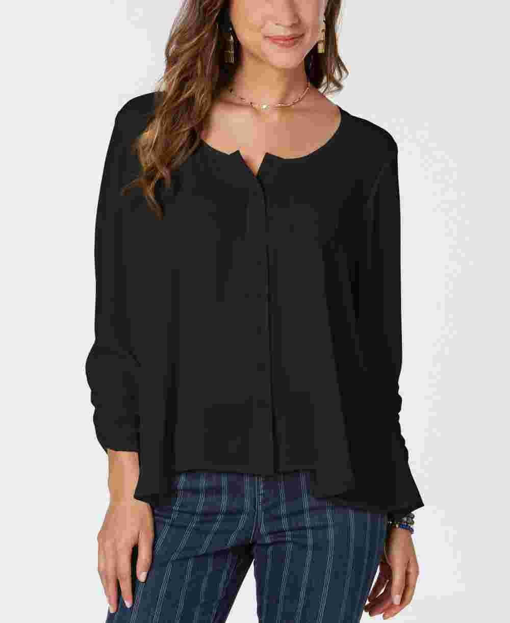 Style & Co Women's Petite Swing Blouse Black Size PP