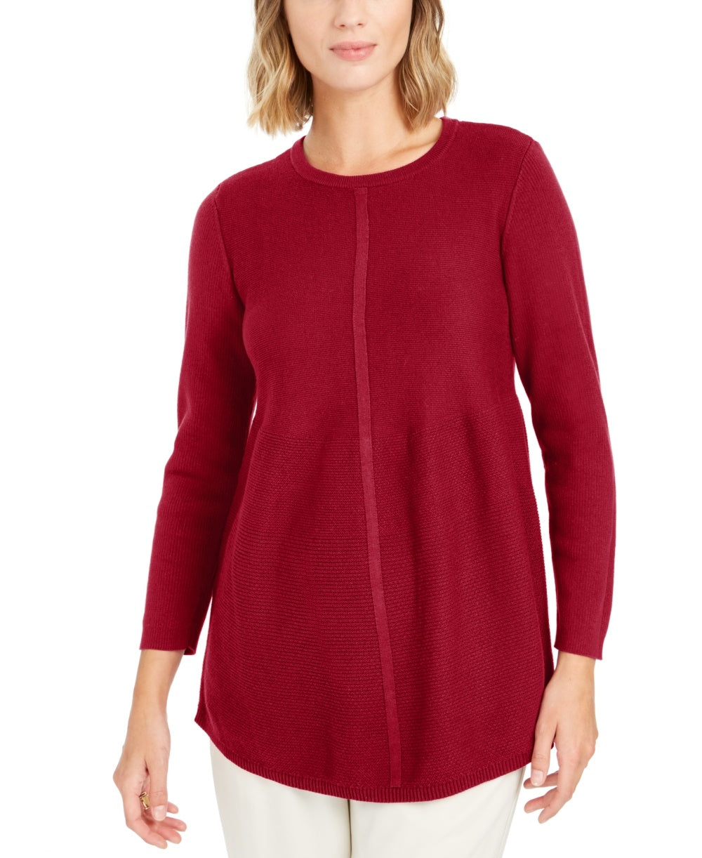 Style & Co Women's Petite Mixed-Stitch Tunic Sweater Red Size PP