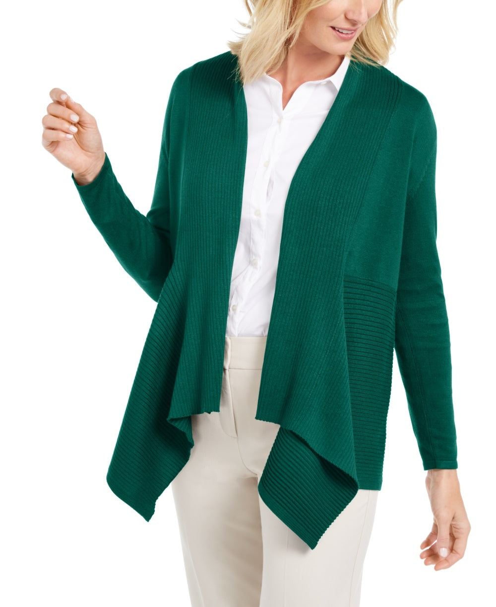 JM Collection Women's Ribbed Handkerchief-Hem Cardigan Green Size Large