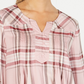 Style & Co Women's Petite Plaid Pleated Top Red Size PL