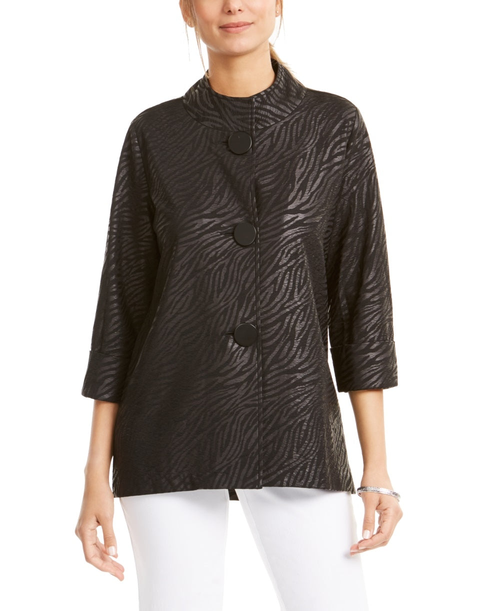 JM Collection Women's Petite Printed 3/4-Sleeve Jacket Black PS