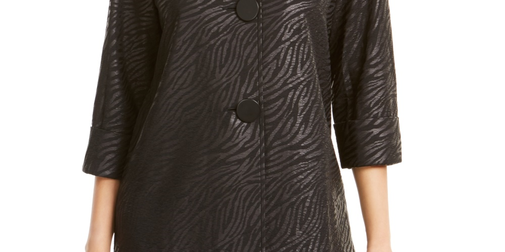JM Collection Women's Petite Printed 3/4-Sleeve Jacket Black PS