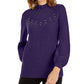 Alfani Women's Petite Mock-Neck Embellished Sweater Purple Size PL