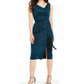 INC International Concepts Women's Belted Cowlneck Shimmer Dress Teal Size 2