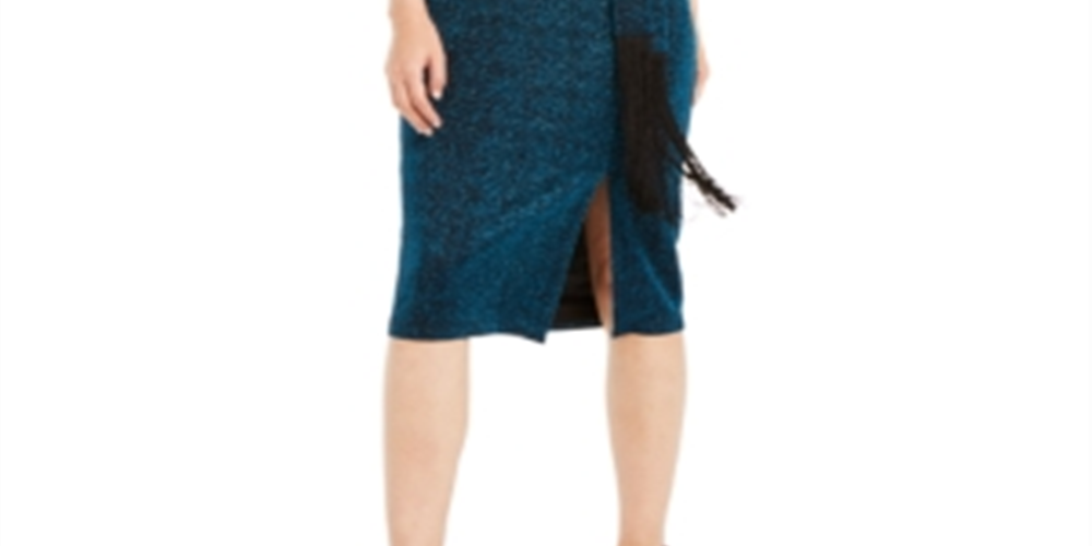 INC International Concepts Women's Belted Cowlneck Shimmer Dress Teal Size 2