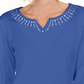 Karen Scott Women's Cotton Studded Split Neck Top  Blue Size Small