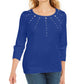 Karen Scott Women's Cotton Grommet Hardware Top Blue Size Petite Small