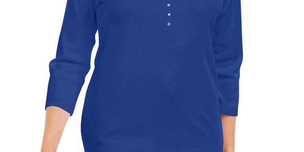 Karen Scott Women's Cotton Grommet Hardware Top Blue Size Petite Small