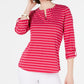 Charter Club Women's Striped Split Neck Top Moroccan Pink Size Petite Small