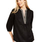 Charter Club Women's Embellished Neck Tunic Black Size Small