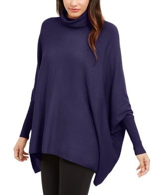 Alfani Women's Petite Turtleneck Poncho Sweater Purple Size Petite Small-Medium