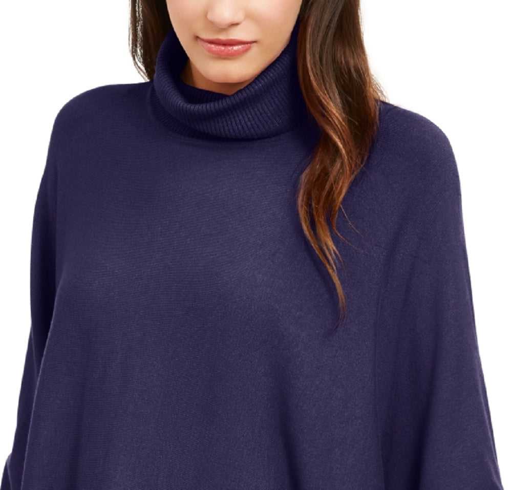 Alfani Women's Petite Turtleneck Poncho Sweater Purple Size Petite Small-Medium
