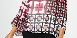 Alfani Women's Petite Batik-Print Top Pink Size PL