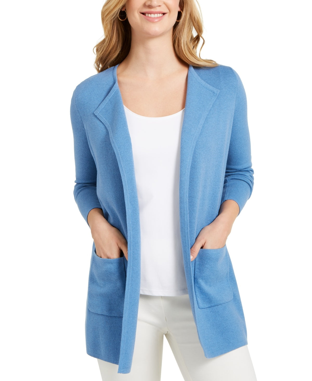 Charter Club Women's Milano Cotton Open-Front Sweater Blue Size Small