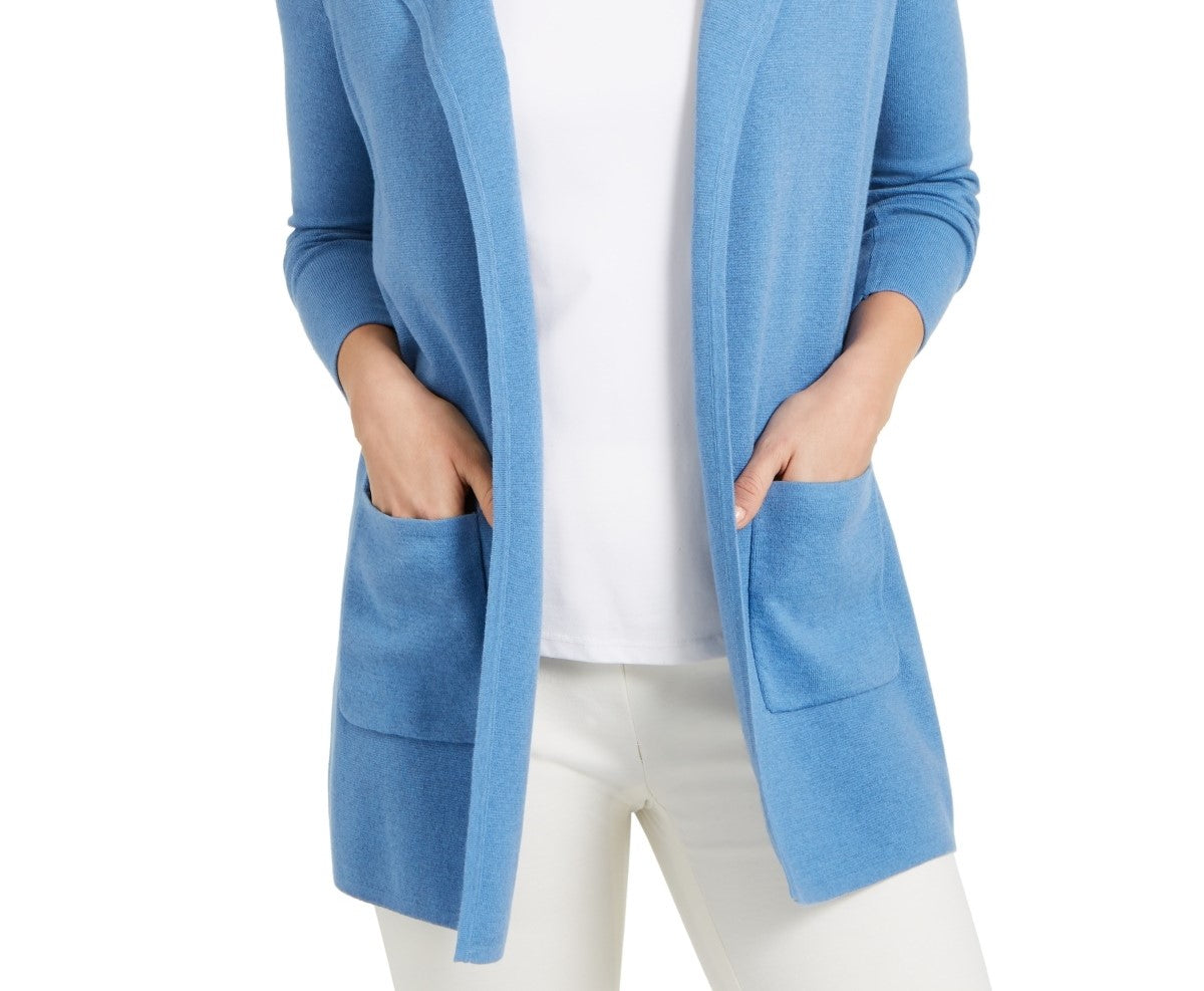 Charter Club Women's Milano Cotton Open-Front Sweater Blue Size Small