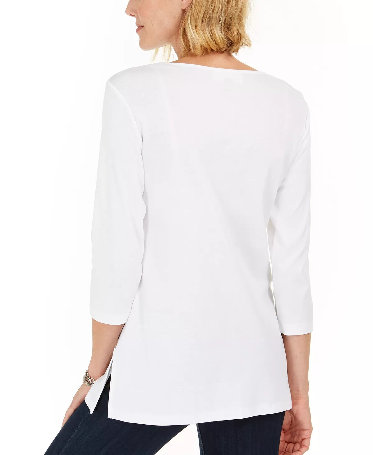 Karen Scott Women's Cotton Studded Split-Neck Top White Size Small