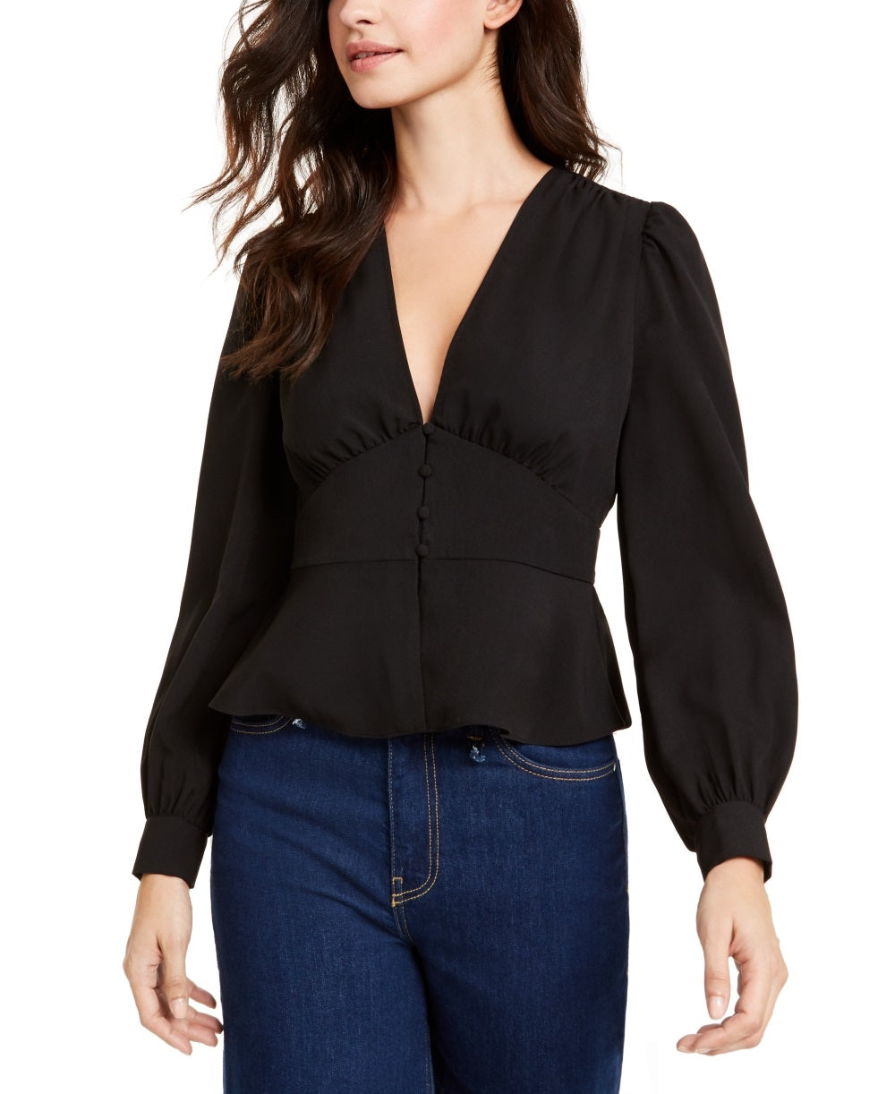 French Connection Women's Blouse Blaine Crepe Button Front Black Size 12