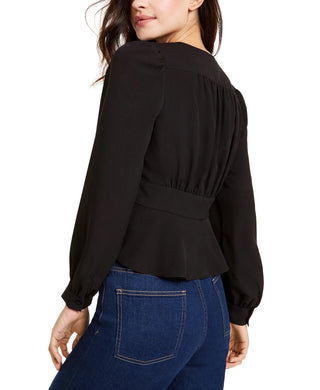 French Connection Women's Blouse Blaine Crepe Button Front Black Size 12