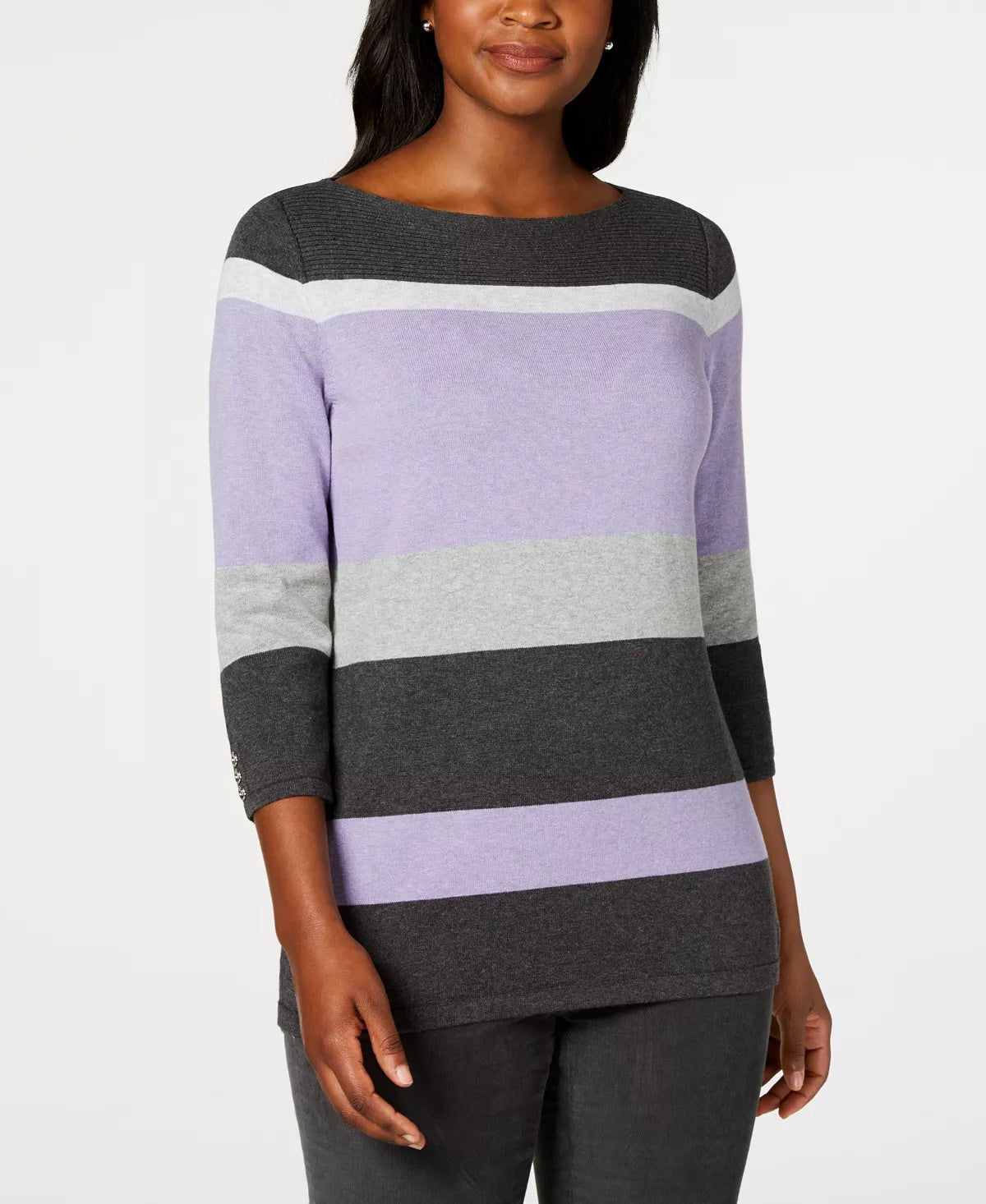 Karen Scott Women's Cotton 3/4-Sleeve Top  Purple Combo Purple Size Large