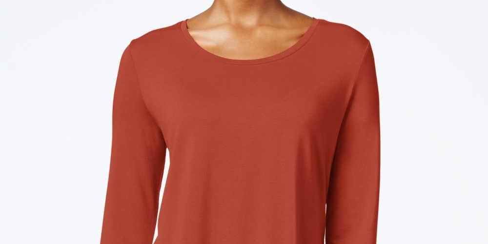 JM Collection Women's Three Quarter Sleeve Top Red Size PS