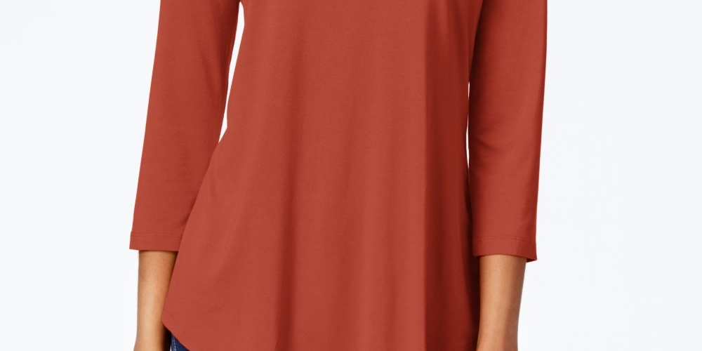 JM Collection Women's Three Quarter Sleeve Top Red Size PS