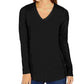 Charter Club Women's Solid Long Sleeve V Neck Sweater Black Size Petite Small