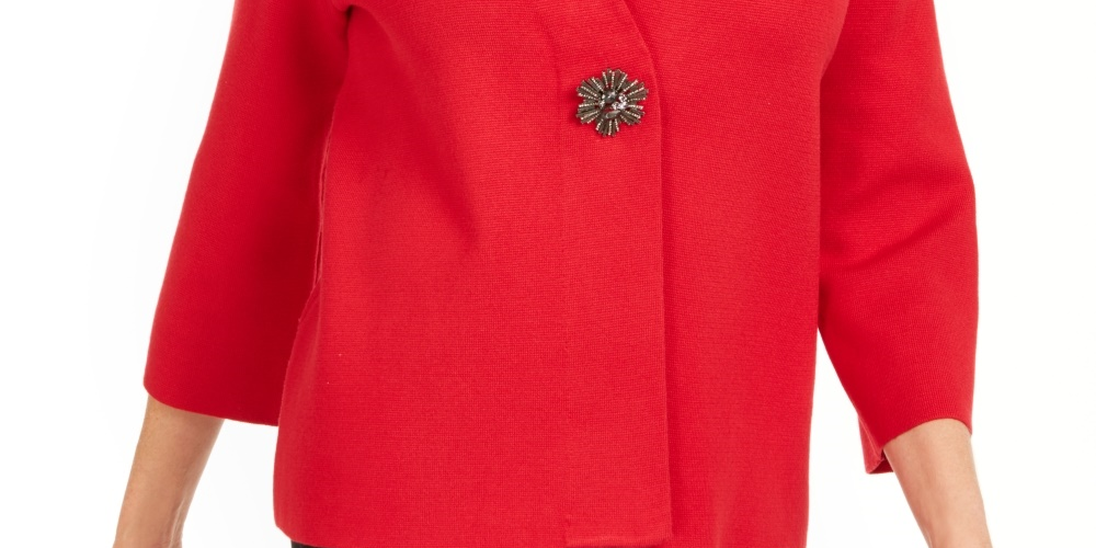 JM Collection Women's Holiday Party Brooch Cardigan Red Size Large