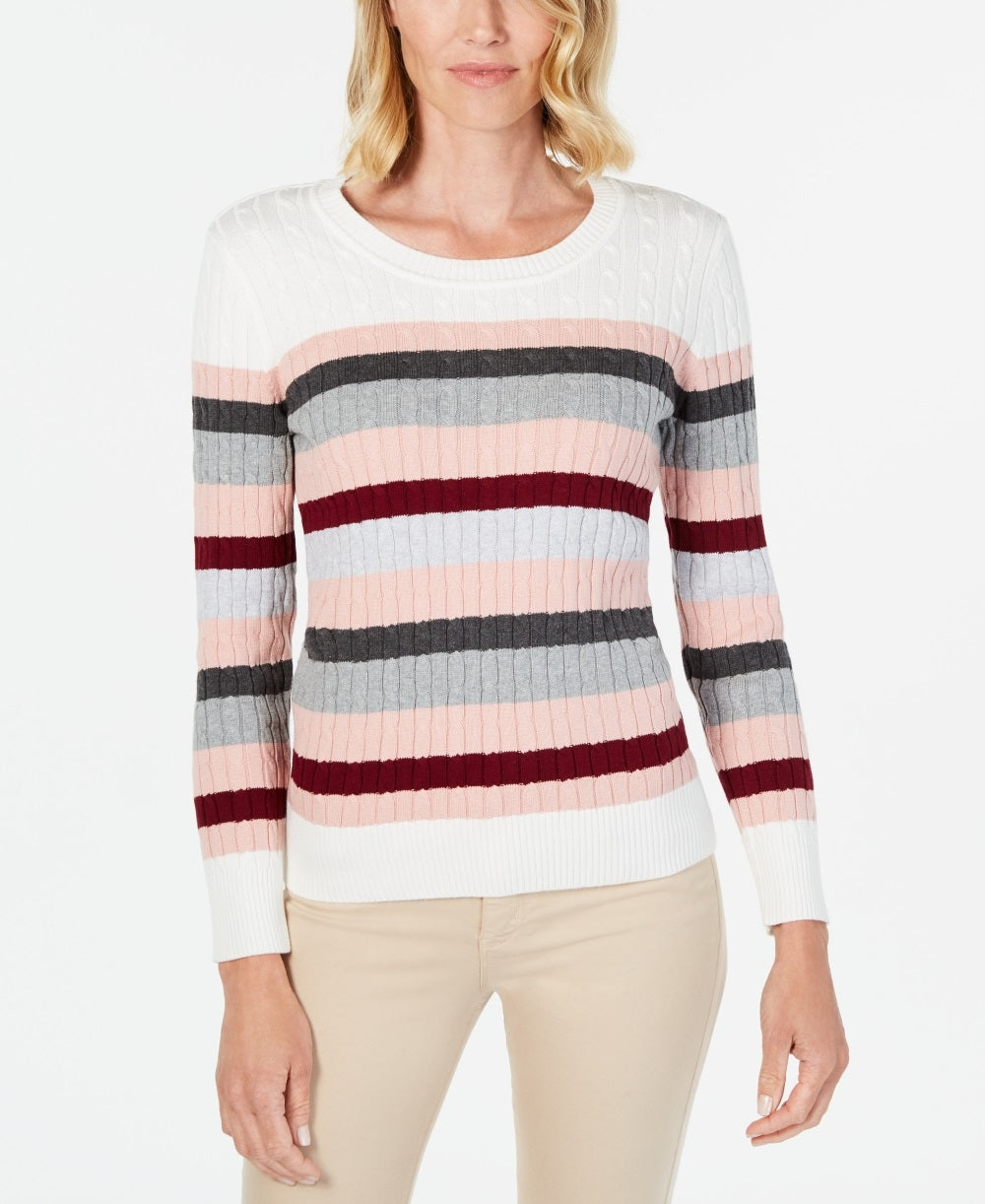 Karen Scott Women's Striped Cotton Cable Knit Sweater Red Size PS