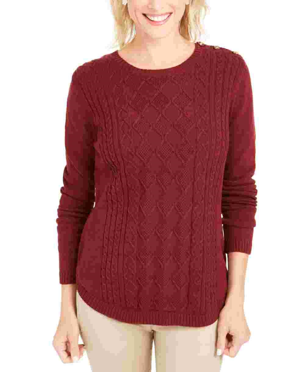 Charter Club Women's Burgundy Ribbed Long Sleeve Jewel Neck Sweater Wine Size Petite Small
