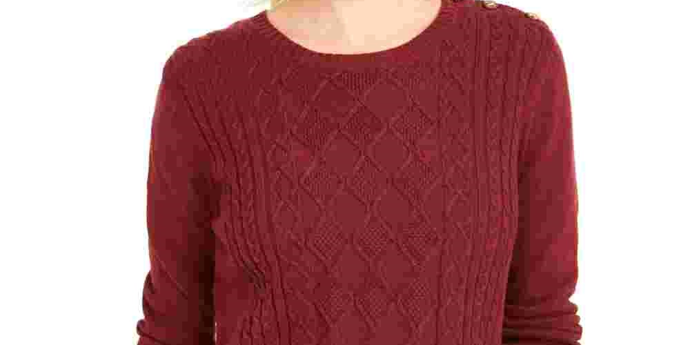 Charter Club Women's Burgundy Ribbed Long Sleeve Jewel Neck Sweater Wine Size Petite Small