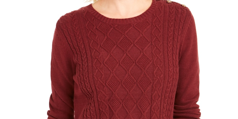 Charter Club Women's Cable Knit Button Trim Sweater Red Size PS/M