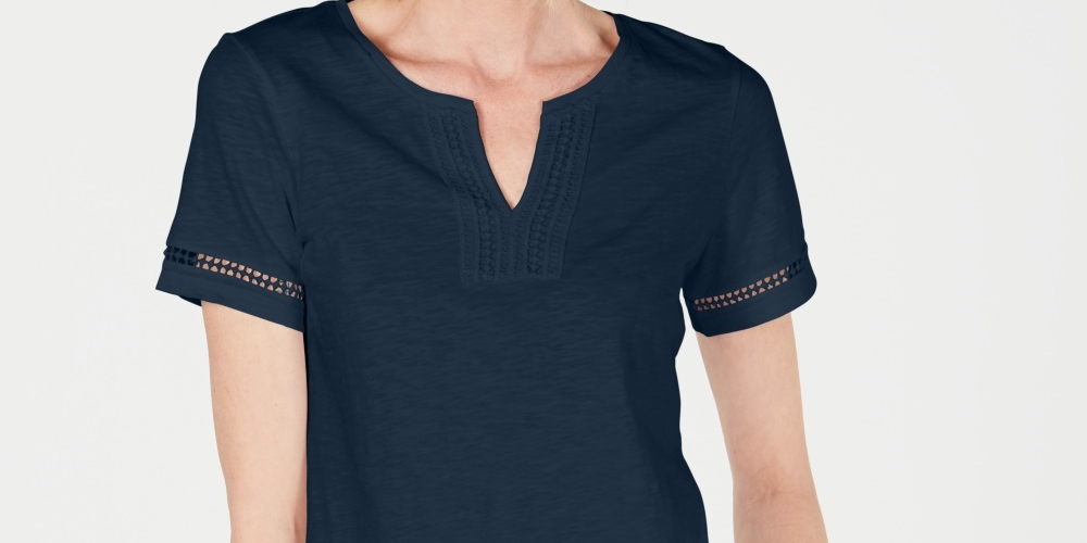 Charter Club Women's Split Neck Cotton Top Blue Size XX-Large