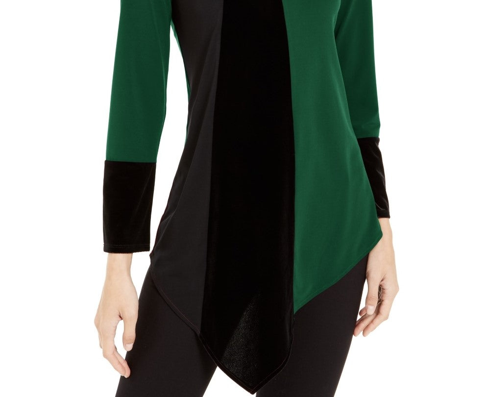 Alfani Women's Petite Asymmetrical-Hem Colorblocked Top Green Size Petite