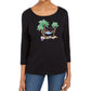 Karen Scott Women's Petite Embellished 3/4-Sleeve Top Black Size PL