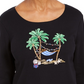 Karen Scott Women's Petite Embellished 3/4-Sleeve Top Black Size PL